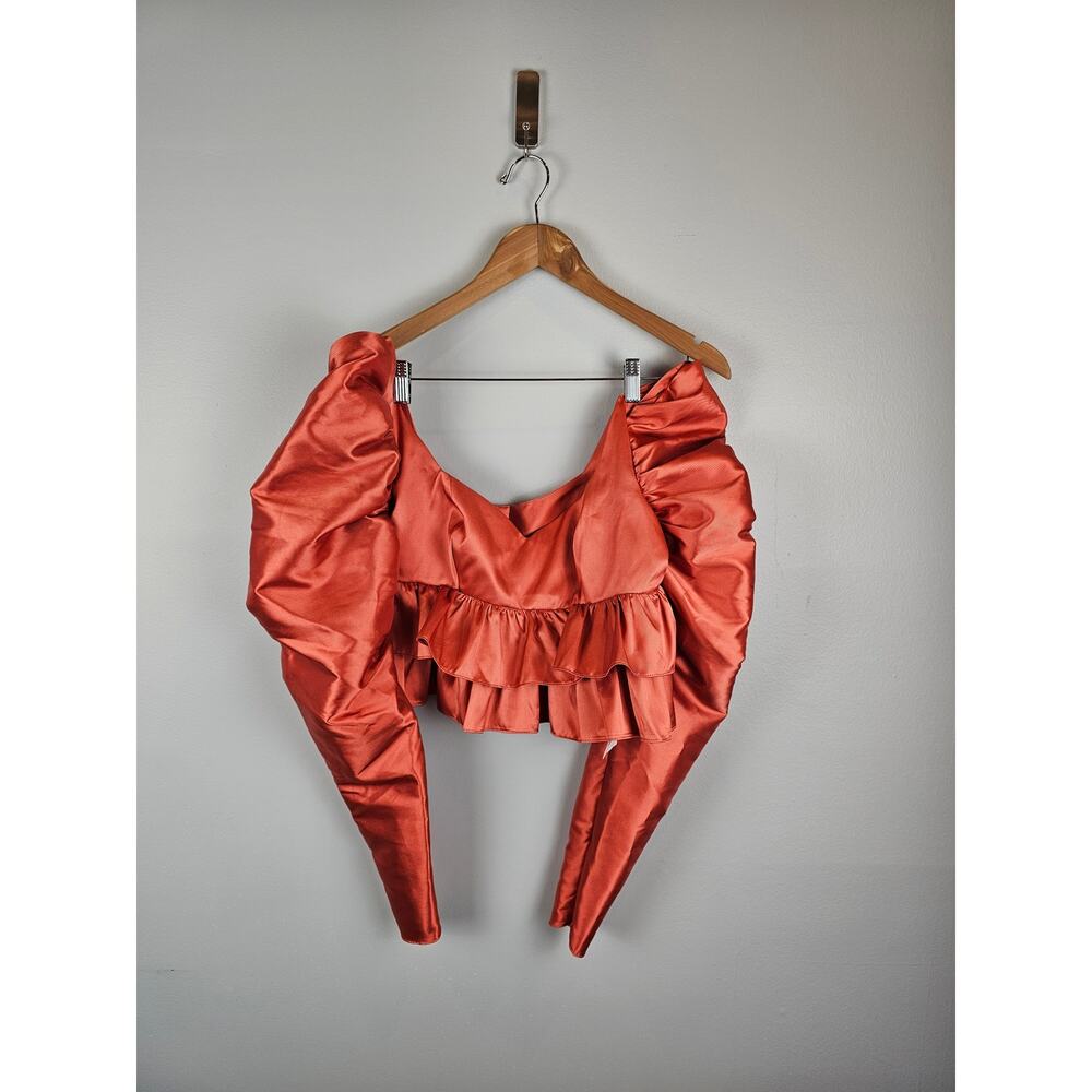 ASOS Luxe Satin Babydoll Ruffle Top Blouson Sleeve Cinnamon NWT Size US 10
